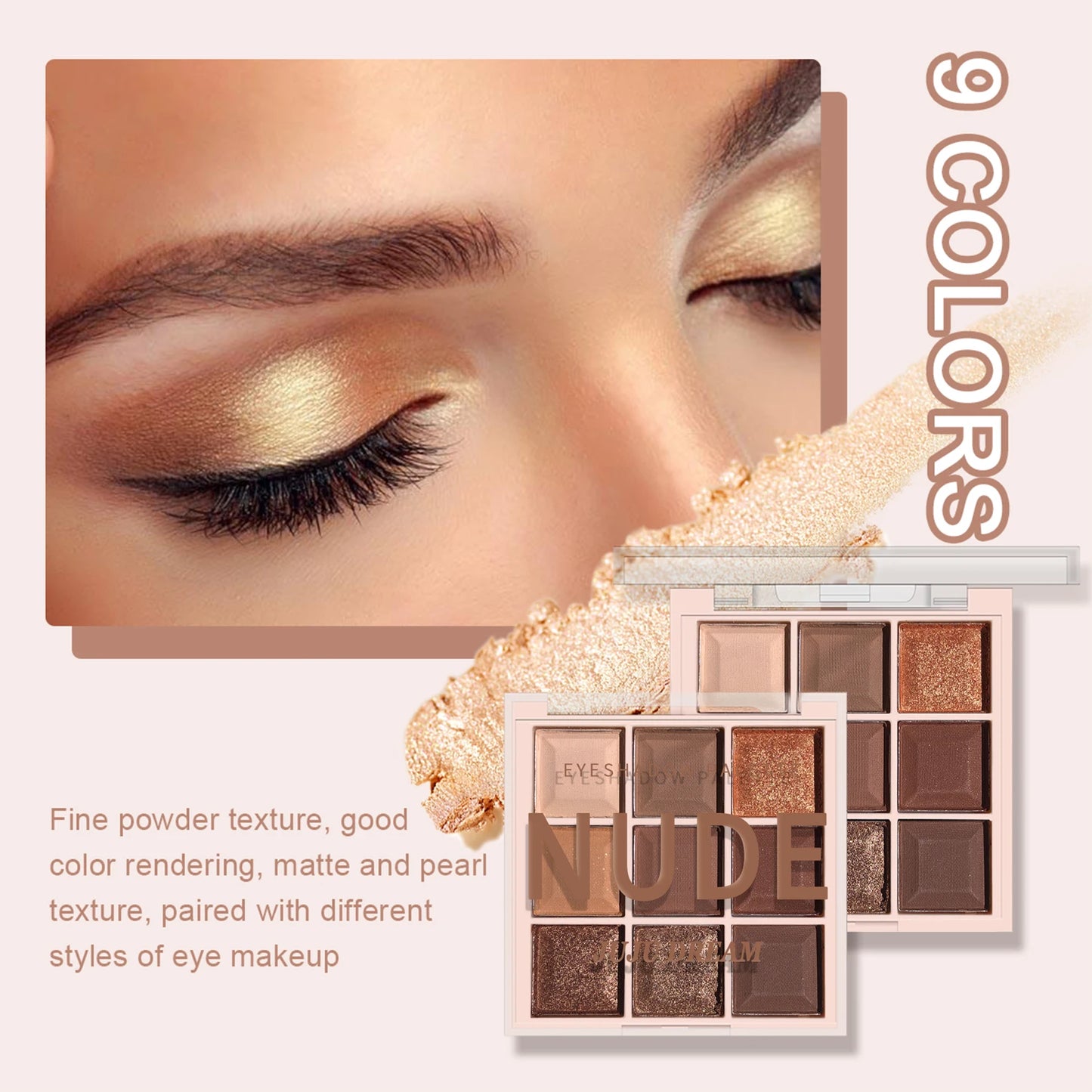 JUJU DREAM 9-Color Eyeshadow Palette, Matte & Shimmer Finish, Soft Milk Tea Tones, Compact & Easy for Daily Student Makeup