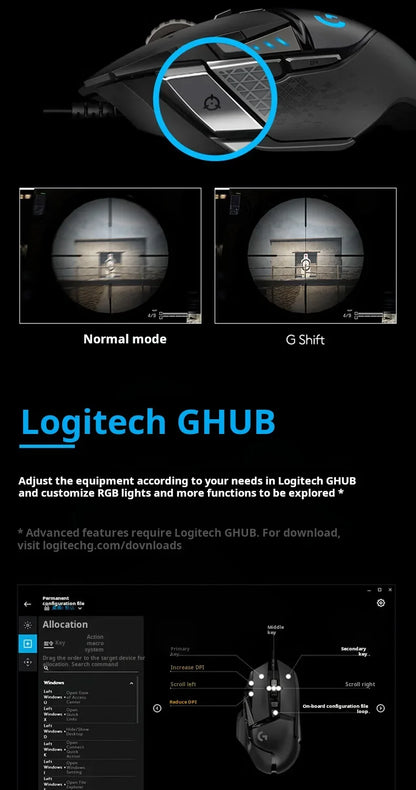 Logitech G502 HERO/G402 Sniper Gaming Mouse: RGB lighting and adjustable weights help you achieve precise wins in PUBG.