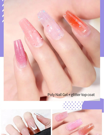 Poly Extension Gel Nail Kit 14 PCS 15ML Quick Building UV/LED Gel with Slip Solution and Nails Art Lamp  for Beginner Manicure