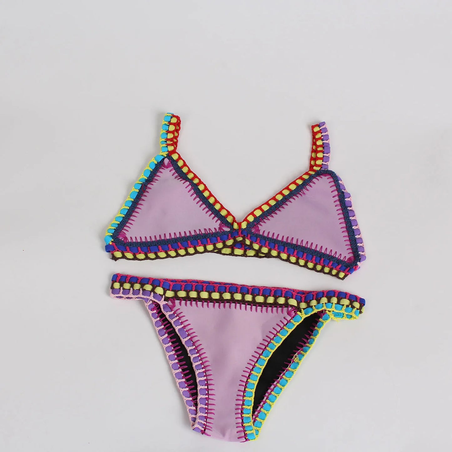 Bikini Crochet 2025 Handmade Knit Patchwork Reversible 2 Piece Swimsuit Women Halter Top Brazilian Bathing Suit Thong Swimwear