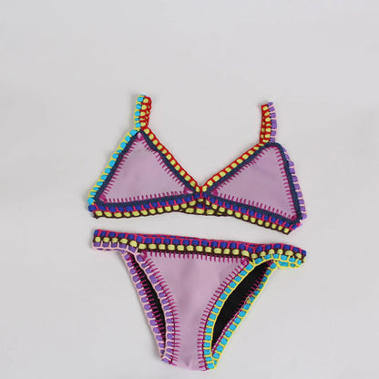 Bikini Crochet 2025 Handmade Knit Patchwork Reversible 2 Piece Swimsuit Women Halter Top Brazilian Bathing Suit Thong Swimwear