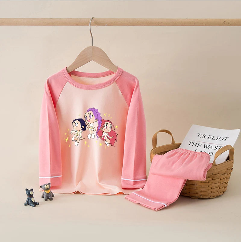 Kids' K-Pop HUNTRX Cotton Pajama Set: Long Sleeve Sleepwear for Girls & Boys