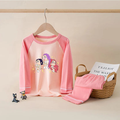Kids' K-Pop HUNTRX Cotton Pajama Set: Long Sleeve Sleepwear for Girls & Boys
