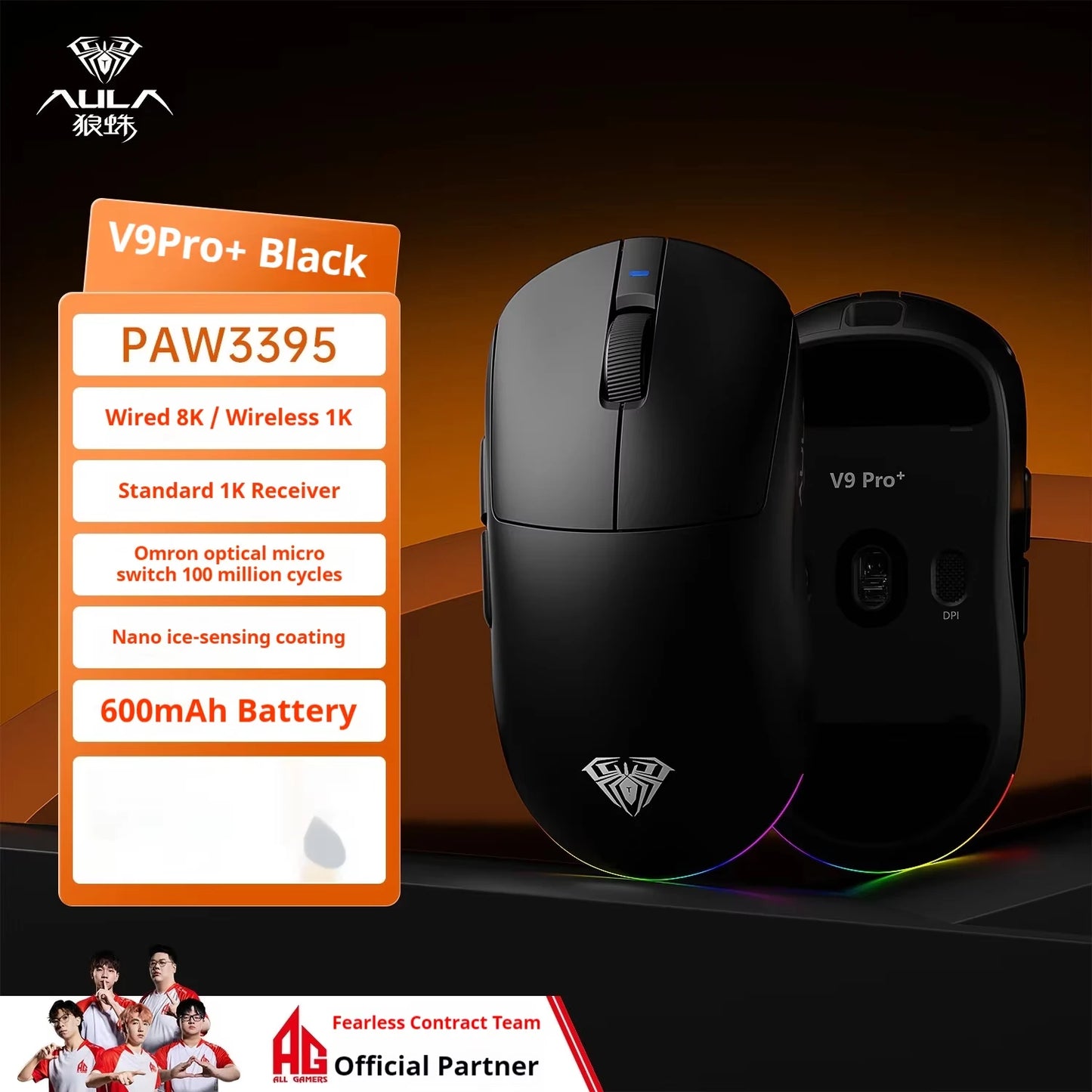 AULA V9 V9+ Wireless Mouse Tri Mode Bluetooth Lightweight Mouse E-sports Gaming Mice Esports Gaming Mice PC Accessories Gifts