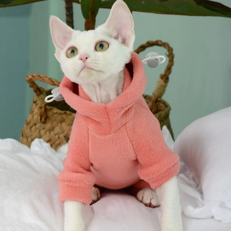 Fleece Hooded Sweater for Sphynx Cats 🐱❄️