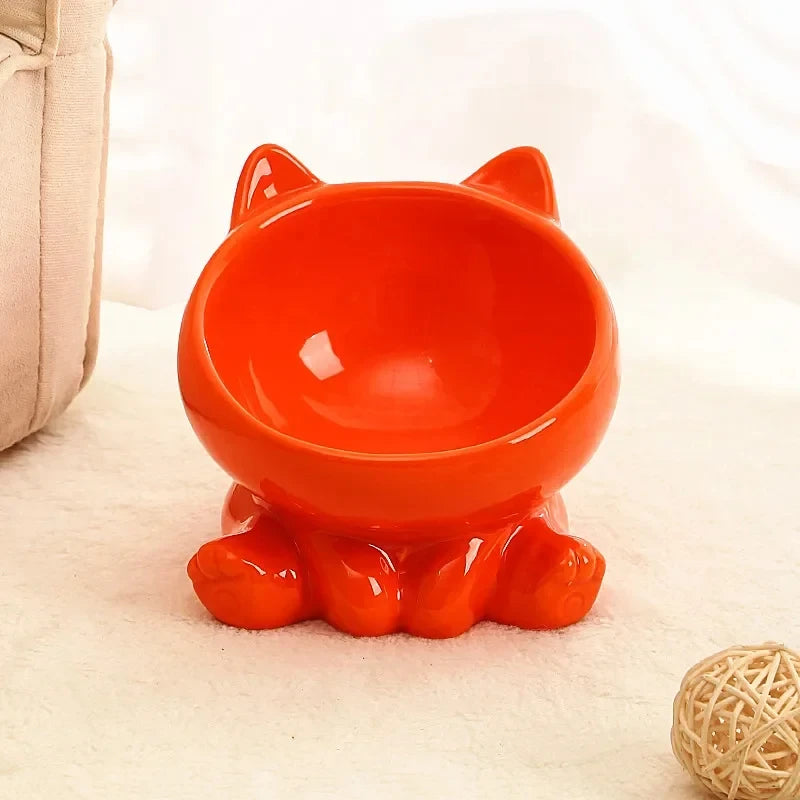 Cute Ceramic Cat Bowl with High Feet Dog Drinking Water Bowl Pet Supplies Cervical Spine Protection Diagonal Design Accessories