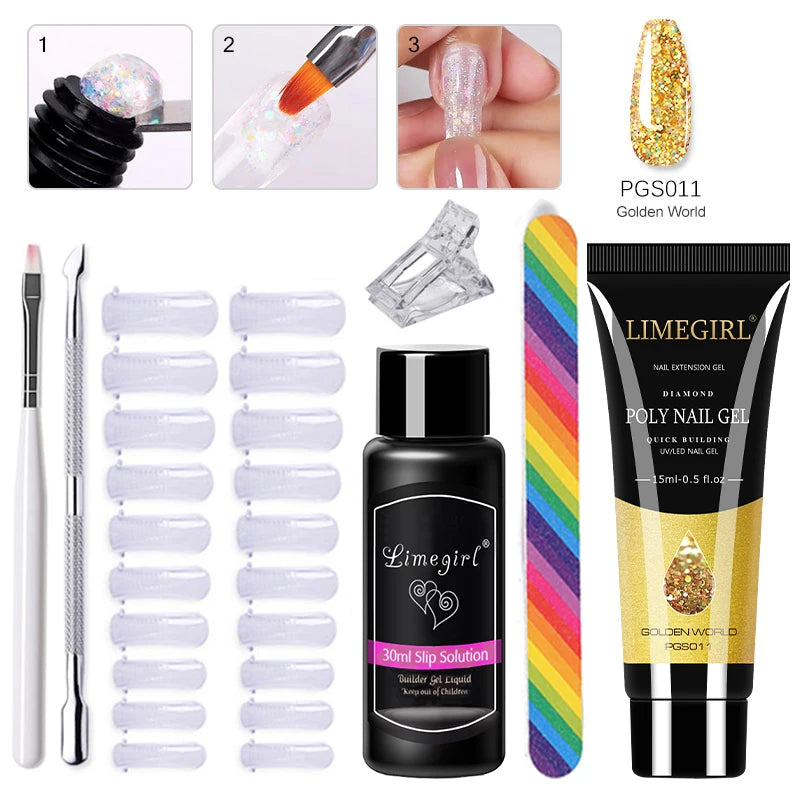 LIMEGIRL Set Poly Nail Gel for Extension Gel Set Manicure Acryl Gel Varnish Set 15ML Acrylic Liquid Nail Art Nail Kit UV Gel Kit