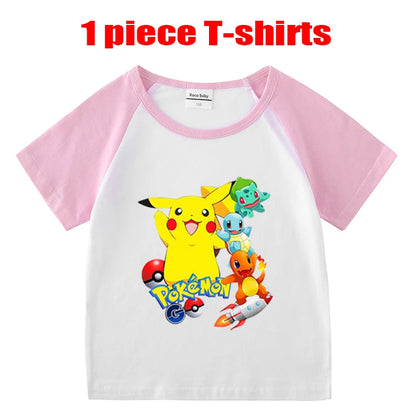 1/2 Pieces Pokemon Cartoon Tees For Boys Clothing Summer Children 100% cotton Short Sleeve T-shirts Printed T-shirt for girls