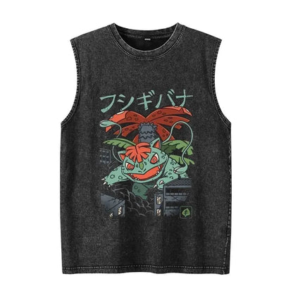 Anime Pokemon Print Men's Tank Top Man Sleeveless Shirt Summer Y2k Clothes Vintage Washed Vest Oversized T Shirts Gym Clothes