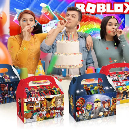 12Pcs/Set Roblox Theme Game Birthday Party Decoration Gift Boxes Anime Pattern Thanks Candy Gift Bag Kid Birthday Party Supplies