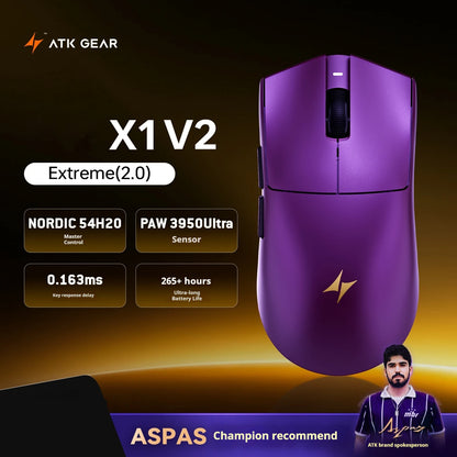 ATK X1 V2 Ultimate 2.0 Mouse Wireless Paw3950 Utrla 54g Lightweight 750ips 0.163ms Low Latency 650ips Gamer New Accessory Gifts