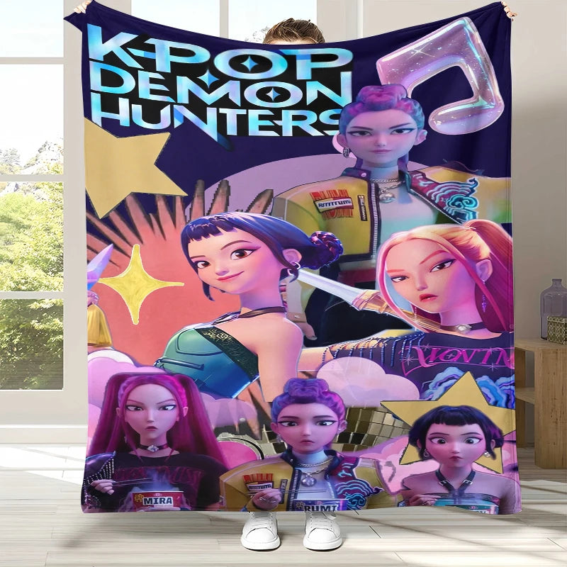 K-Pop Demon Hunters Golden Saja Boys Flannel Blanket,Ultra Soft Warm Plush Throw for Home Bedroom Bed Sofa Cover Office picnic