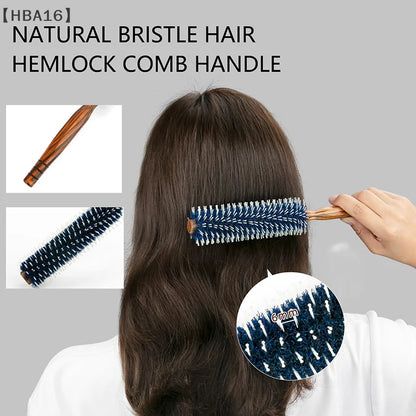 Wood Handle Round Rolling Brush Boar Bristle Nylon Hair Comb Anti Static Brush Straight Twill Hair Comb Hairdressing Tool