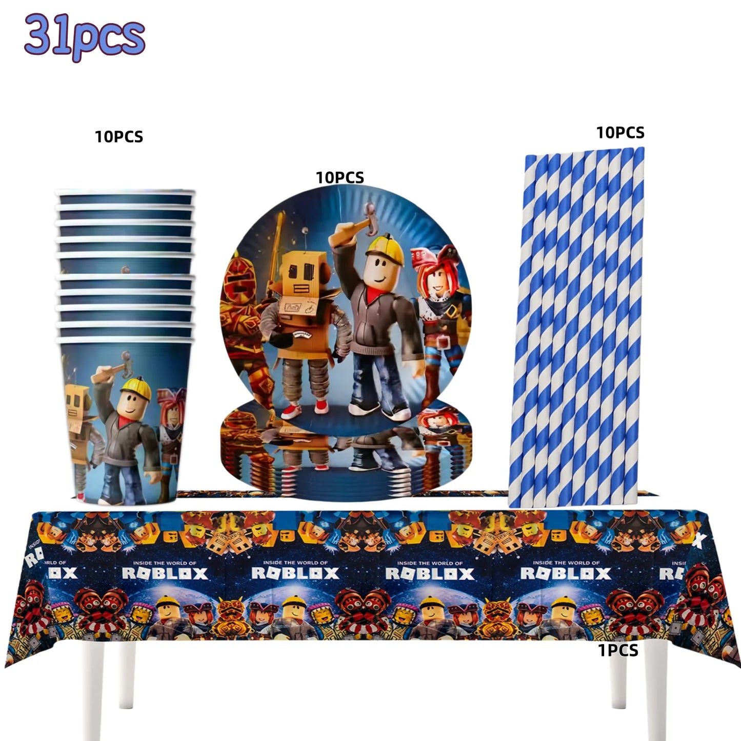 Roblox Boy Kids Set Birthday Party Decorations Tableware Tablecloth Cup Plate Napkin Bags Baby Shower Roblox Party Favor Kits