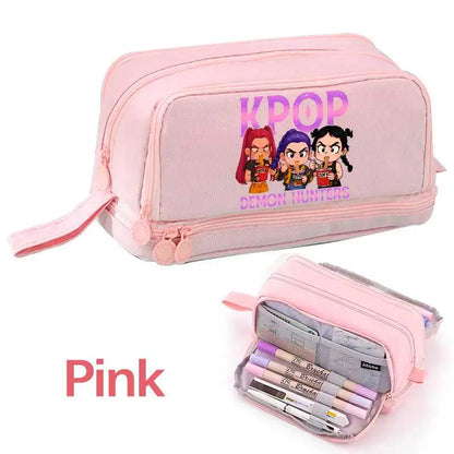KPOP Pencil Case Student Storage Bag Stationery Large Space Storage 4 Compartment Pouch Double Side Opened