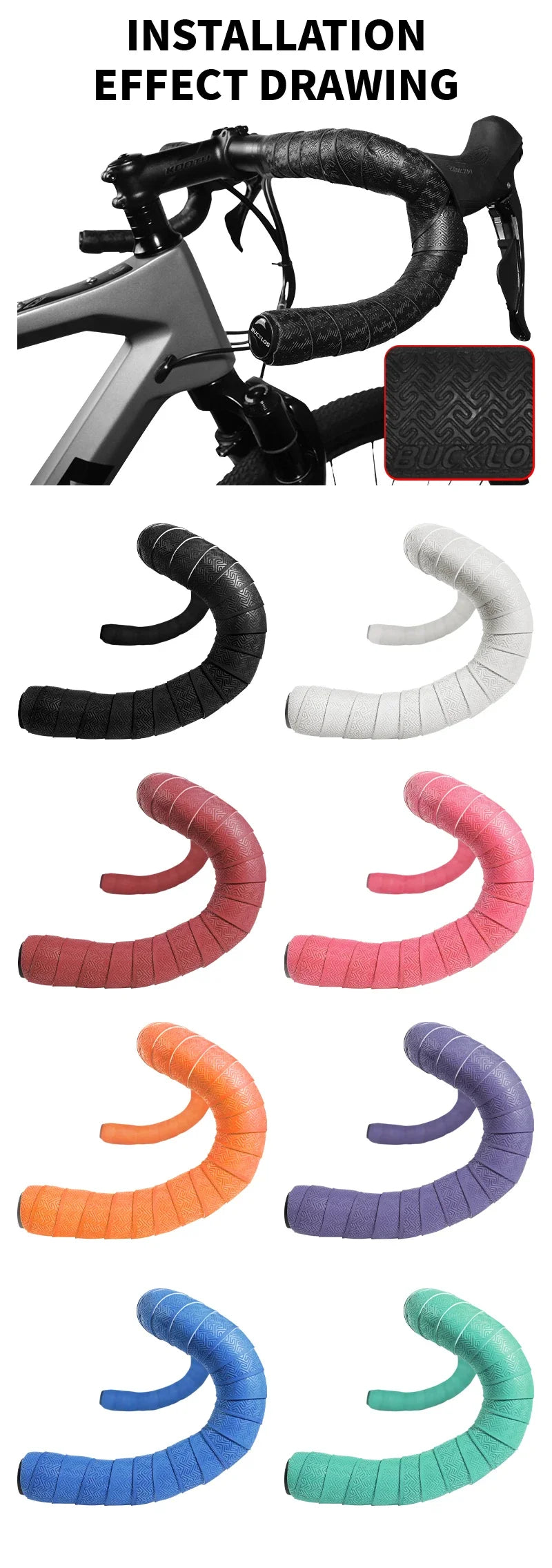 BUCKLOS Bicycle Handlebar Tapes Road Bicycle Handlebar Tape Anti-slip Waterproof Cycling Bar Wrap Road Bike Accessories