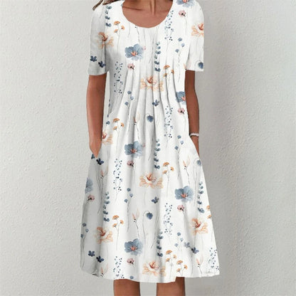icevoolen Elegant Loose Midi Dress: Casual Short Sleeve Printed Summer Gown
