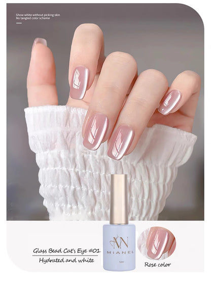 MIANEL 12ML Glass Bead Cat Eye Gel Nail Polish Flash White Spar Nude Color Magnetic Nail Polish White Nails Summer Nails 1-12pcs