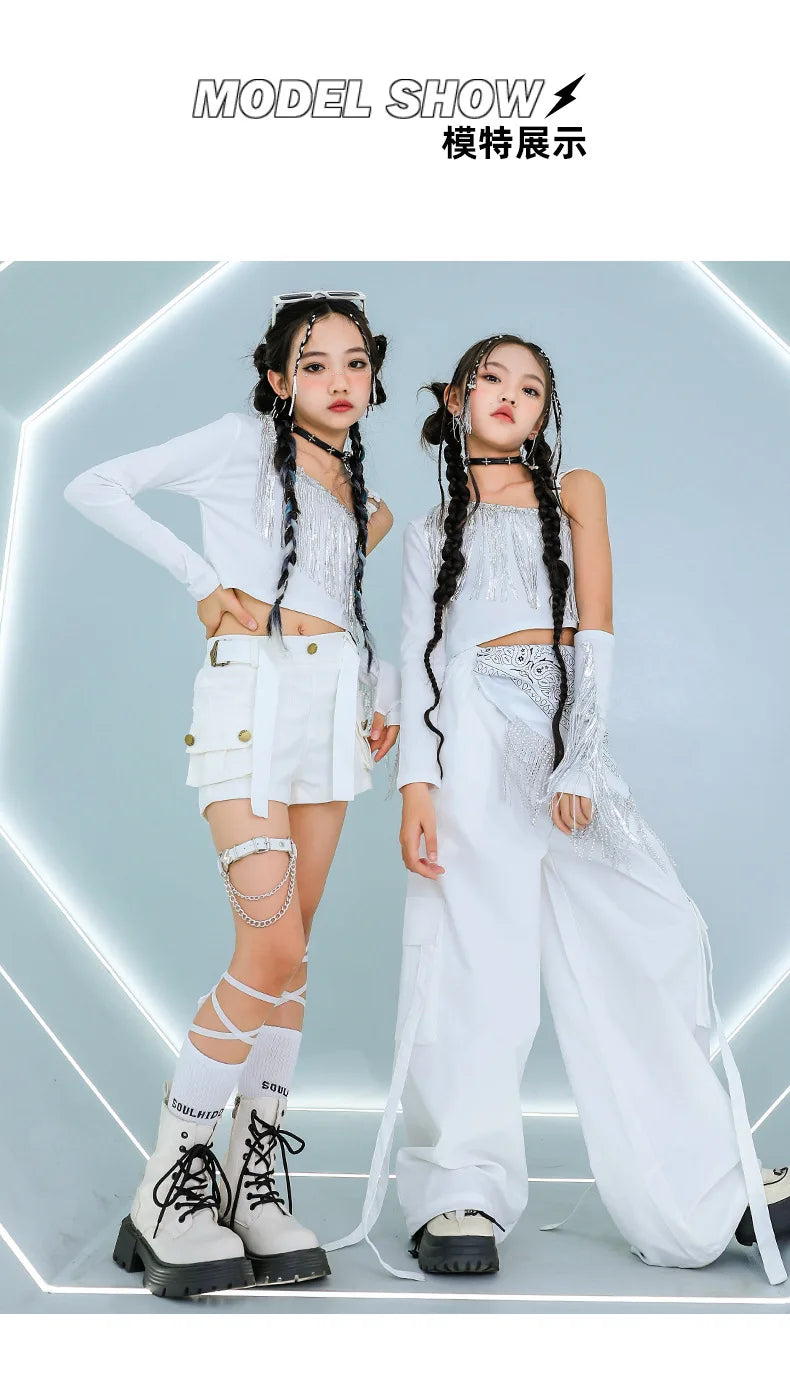 Hip Hop Girls K-pop Elegant Crop Top Shorts Street Dance Cargo Pants Kids Streetwear Child Jazz Costumes Girl Group Clothes Sets