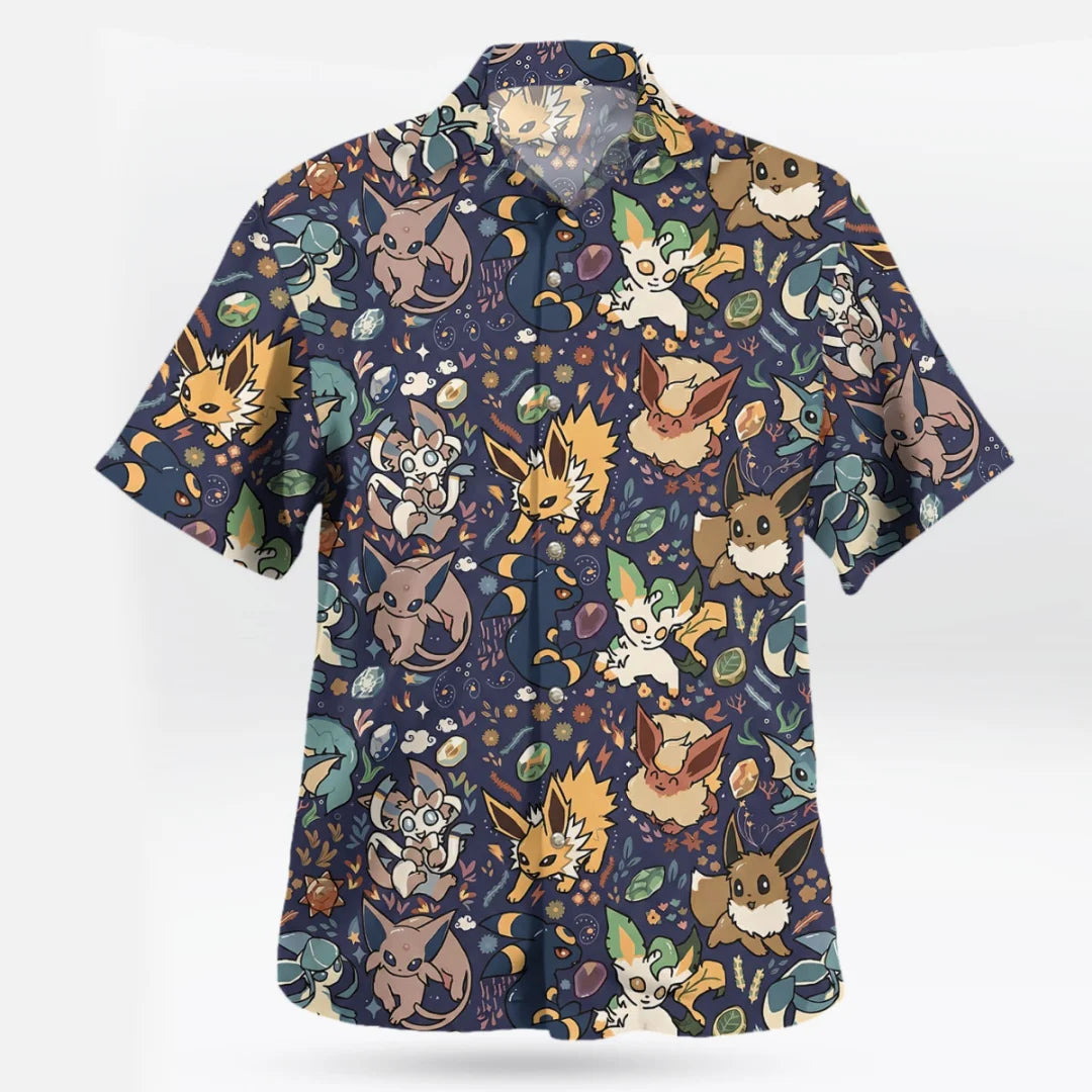 Midnight Eevee Evolutions Pokemon Hawaiian Shirt Summer Sports Leisure Dry Quickly Men's T-Shirt Kid's Clothing Tee Y2k Woman
