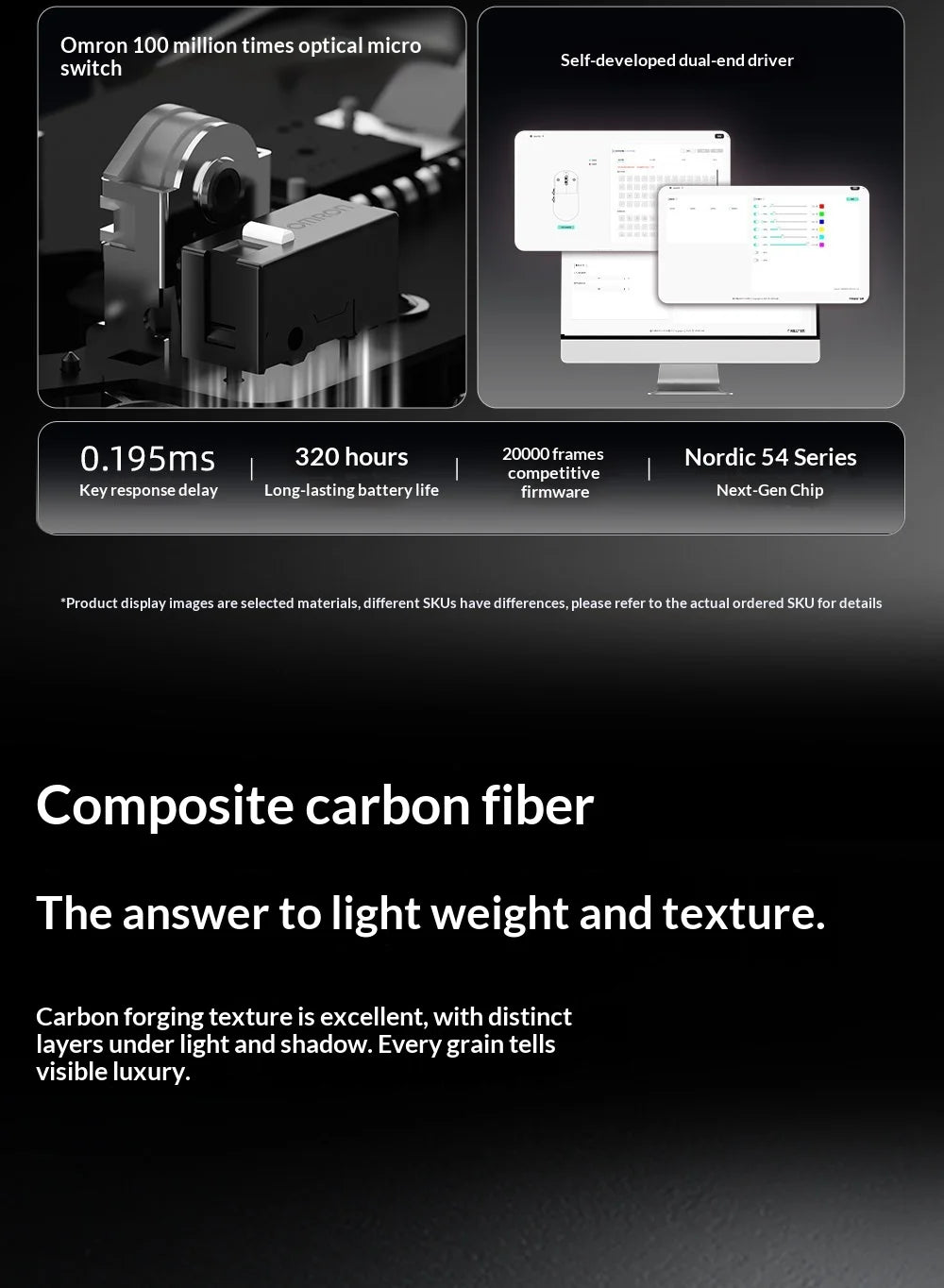 XINMENG ZERO 3 Gaming Mouse PAW3311/PAW3395/PAW3950 E-sport Sensor 1K/8K Polling Rate Carbon Fiber Case 500mAh Battery Wireless