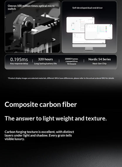 XINMENG ZERO 3 Gaming Mouse PAW3311/PAW3395/PAW3950 E-sport Sensor 1K/8K Polling Rate Carbon Fiber Case 500mAh Battery Wireless