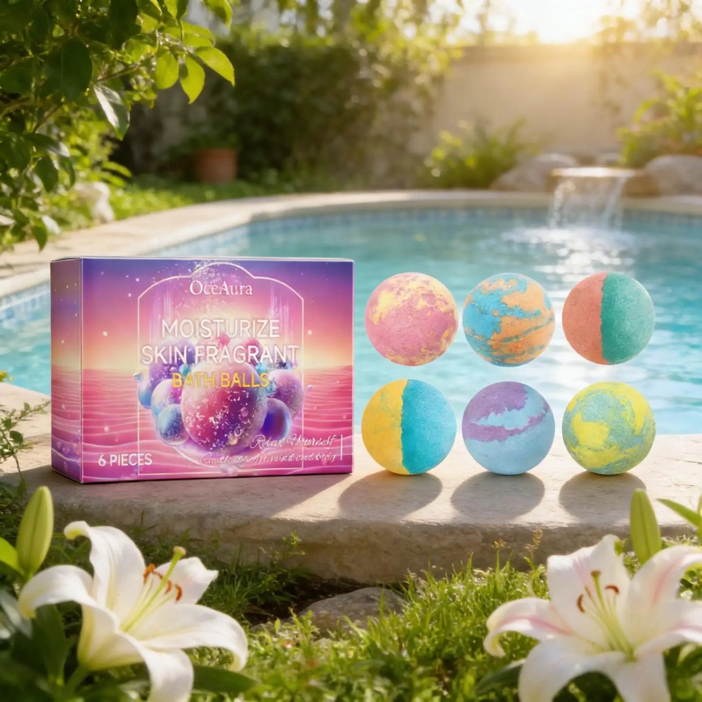 OceAura Bath Bubble Balls for Women Soft Smooth Clean Body Care Moisturizing Skin Elasticity Enhancement Shower Gift Set 6pcs