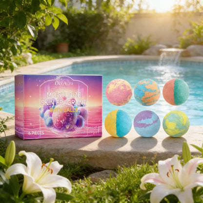 OceAura Bath Bubble Balls for Women Soft Smooth Clean Body Care Moisturizing Skin Elasticity Enhancement Shower Gift Set 6pcs