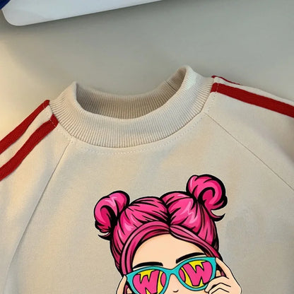 2026 Spring New Style Children's Tracksuit Printed Kids O Neck Hoodies and Long Pant Two Piece Girls Casual Sweatshirts Sets