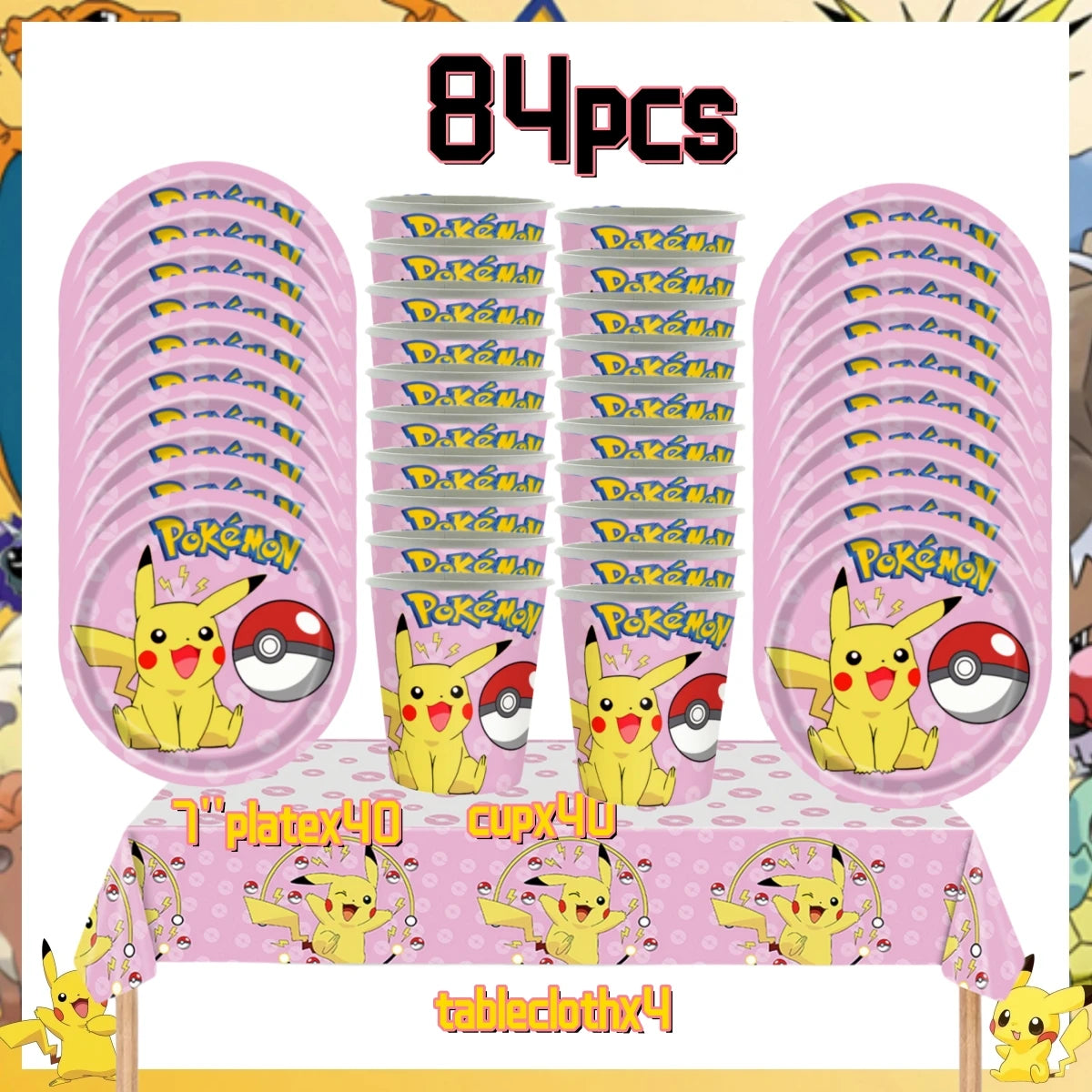 Pink Pokemon Birthday Party Decoration Disposable Tableware Set Pikachu Tablecloth Cup Plate Baby Shower Kids Diy Party Supplies
