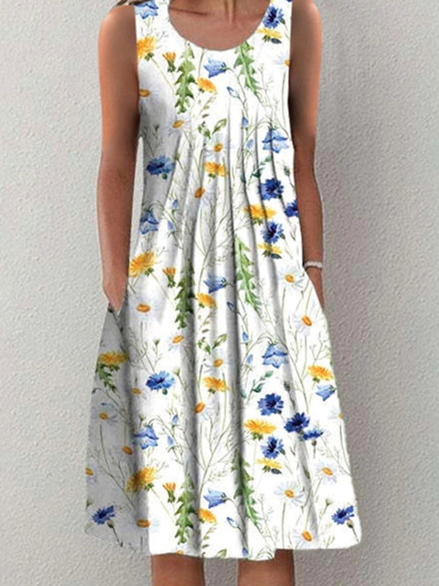 icevoolen Elegant Loose Midi Dress: Casual Short Sleeve Printed Summer Gown