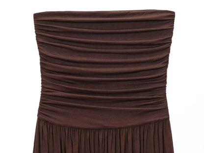 ETJ 2025  women's new dress elegant sexy off-shoulder fashion pleats details slimming strapless dress