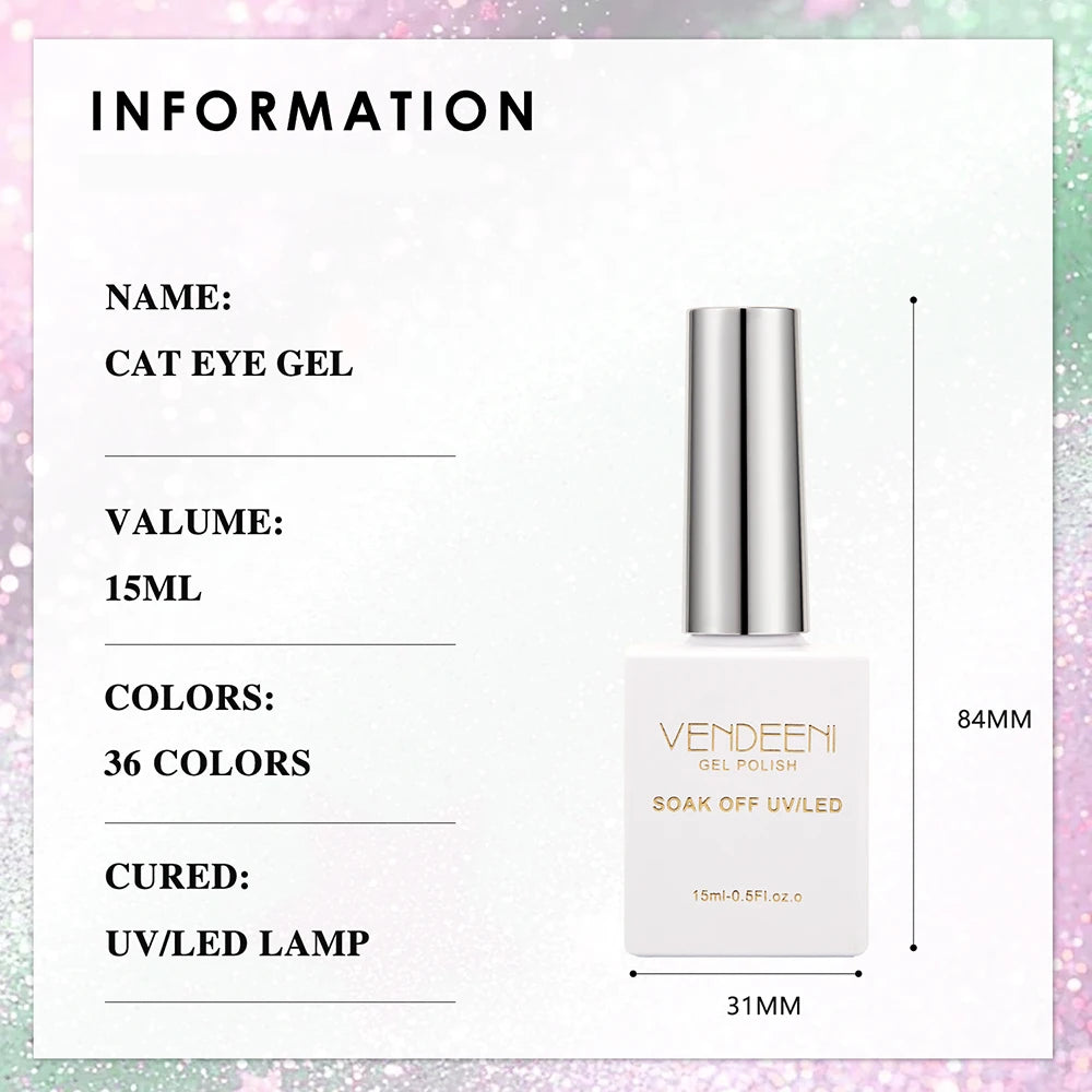 Vendeeni 36 Colors/Set Glitter Crystal Cat Eye Gel Nail Polish Semi Permanent UV Magnetic Wide Cat Eye Gel Varnish With Display
