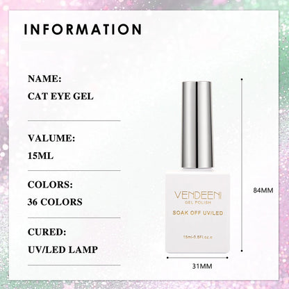 Vendeeni 36 Colors/Set Glitter Crystal Cat Eye Gel Nail Polish Semi Permanent UV Magnetic Wide Cat Eye Gel Varnish With Display