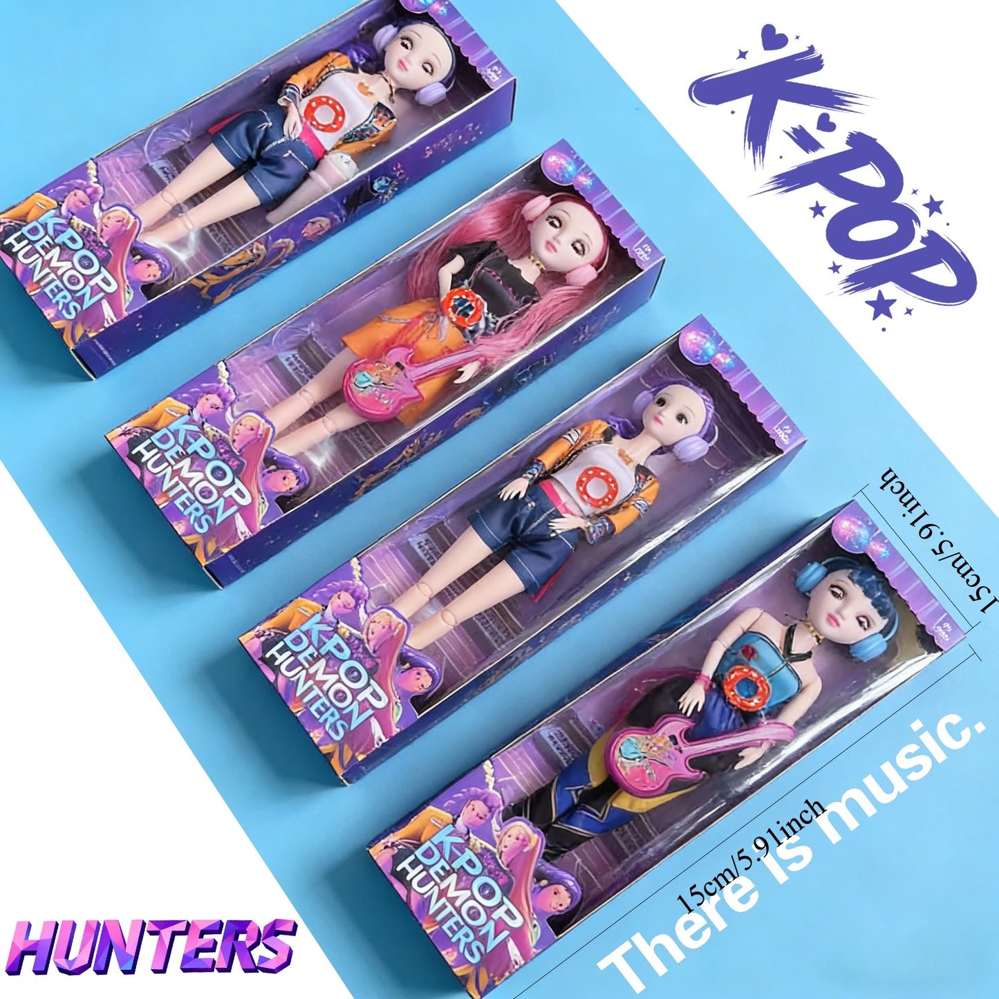 60cm Large Musical Plastic Kpop  Dolls | Posable Moving Eyes Rumi Mira Zoey Princess DIY Birthday Gifts