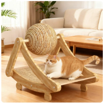 2-in-1 Wooden Cat Scratching Ball And Sisal Scratch Board Durable Solid Wood Paw Toy for Cats And Kittens Pet Supplies