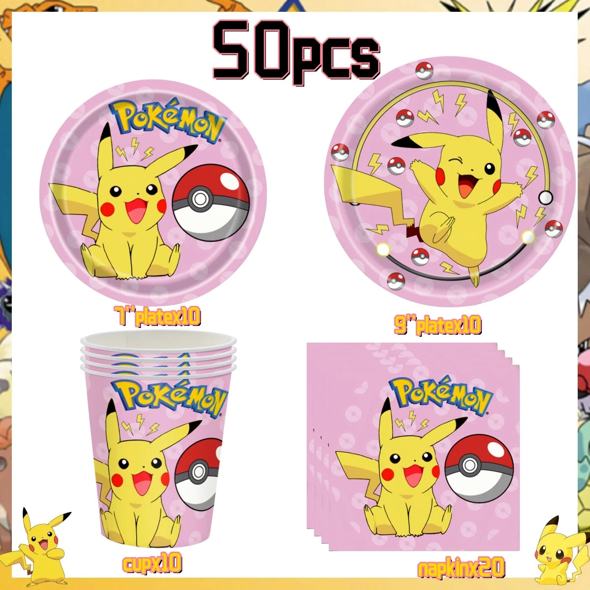 Pink Pokemon Birthday Party Decoration Disposable Tableware Set Pikachu Tablecloth Cup Plate Baby Shower Kids Diy Party Supplies
