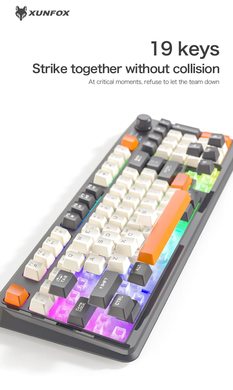 K94 Wireless Gaming Keyboard, BT 5.0/2.4GHz With Dual Mode 2-in-1 Receiver, 95 Keys TKL Rainbow LED Backlit Quiet Keyboard For