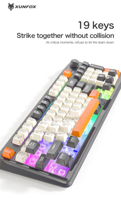 K94 Wireless Gaming Keyboard, BT 5.0/2.4GHz With Dual Mode 2-in-1 Receiver, 95 Keys TKL Rainbow LED Backlit Quiet Keyboard For