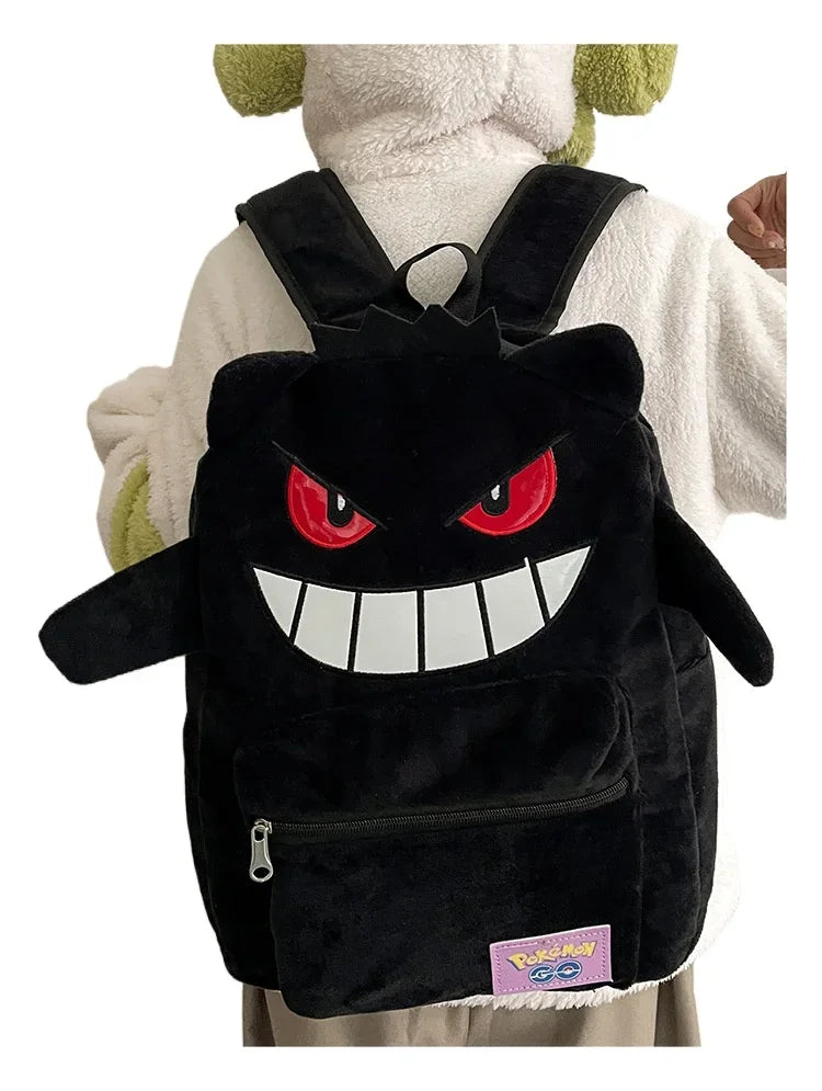 Gengar Plush Backpack  Anime Pokemon School Bag Large Capacity Soft Stuffed Animal Shoulder Bag for Boys Girls Birthday Gift