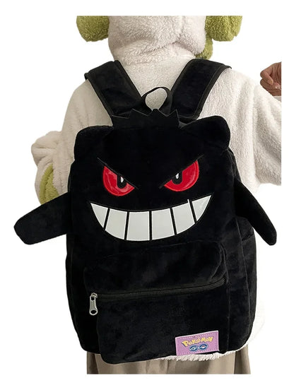 Gengar Plush Backpack  Anime Pokemon School Bag Large Capacity Soft Stuffed Animal Shoulder Bag for Boys Girls Birthday Gift