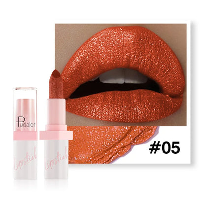 Pudaier Shimmery Diamond Lipstick: 10 Shades of Waterproof Glitter & Metallic Shine