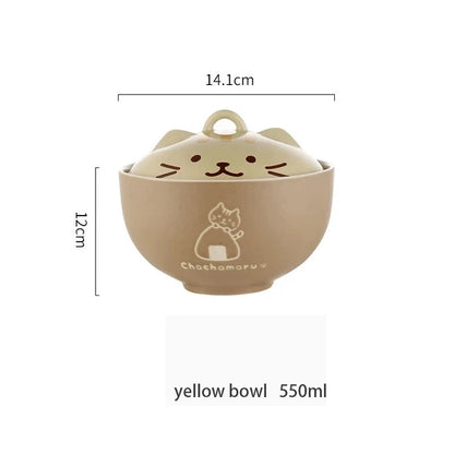 Cartoon Cat Ceramic Noodle Bowl with Lid 🐱🍜