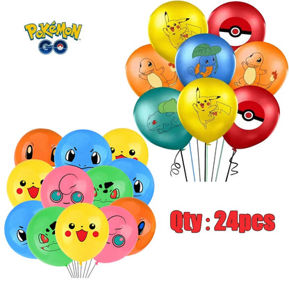 24pcs Pokemon Balloons for Birthday 12inch Cartoon Latex Balloon Birthday Party Round Multi Pikachu Toys Decoration Baby Shower