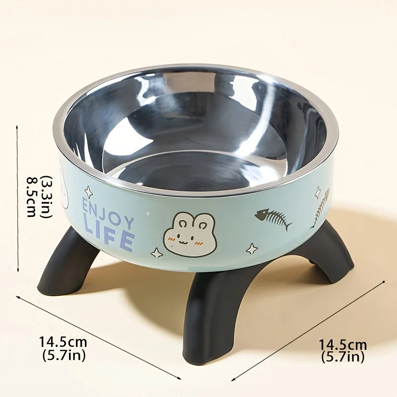 Stainless Steel Non-Slip Pet Bowl with Cute Pattern - Elevated, Spill-Proof Design for Small Dogs&Cats Neck Care Tall Cat Bowl