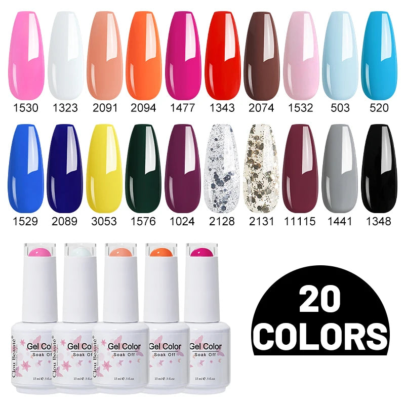 Clou Beaute 10/12/20/24pcs Gel Nail Polish Set Color 15ml White Glass Bottle Nail Art Kit Semi Permanent Gellack Nail Varnish