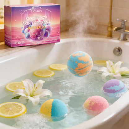 OceAura Bath Bubble Balls for Women Soft Smooth Clean Body Care Moisturizing Skin Elasticity Enhancement Shower Gift Set 6pcs