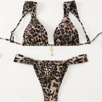 Women Bikini Sexy Leopard Print Swimsuit Bathing Suit 2025 Brazilian Swimwear Two Pieces Swimming Suit Halter Swim Wear Beach