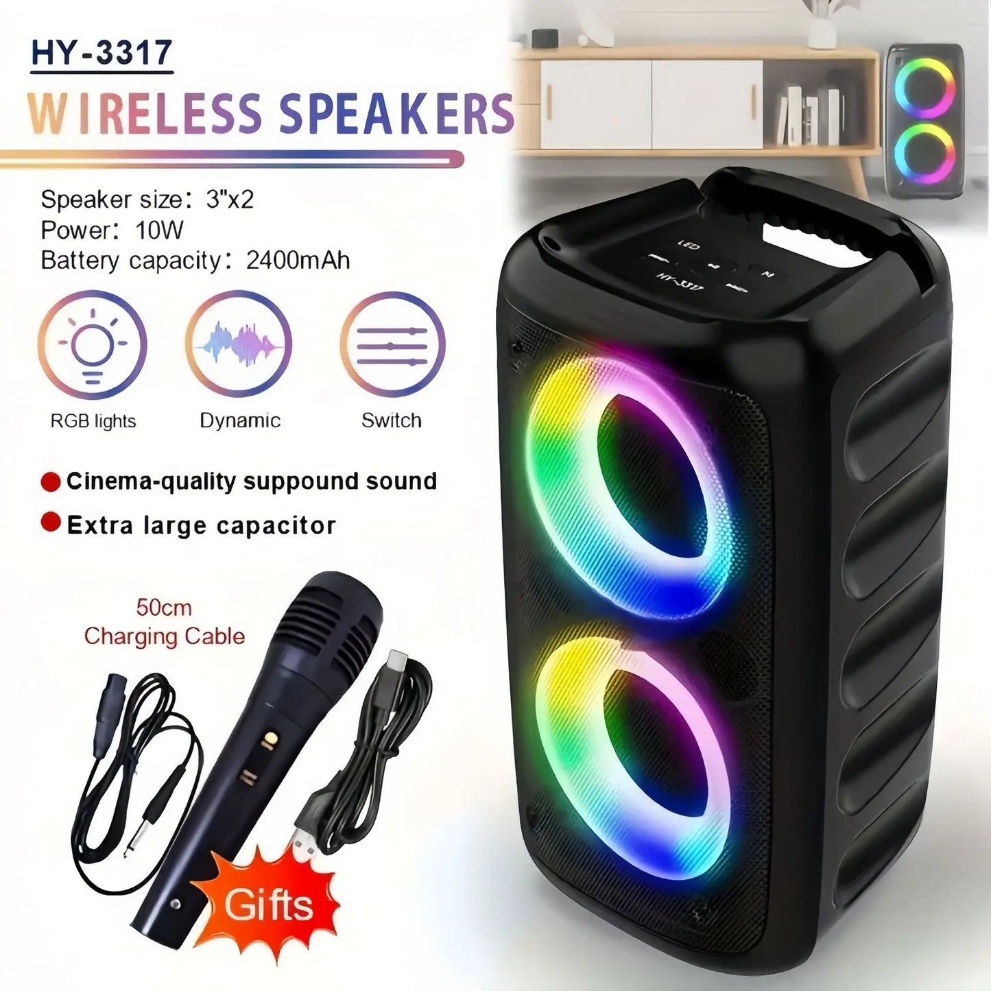 Karaoke Radio FM Bluetooth Speaker Portable Wireless With Microphone Lamp Machine Caixa De Som Sound Box Music Subwoofer LED TWS
