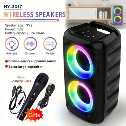 Karaoke Radio FM Bluetooth Speaker Portable Wireless With Microphone Lamp Machine Caixa De Som Sound Box Music Subwoofer LED TWS